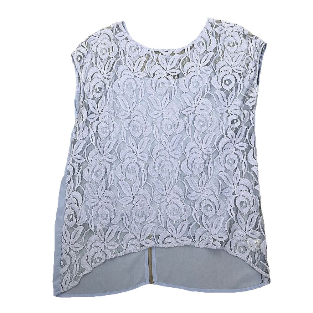 Apt 9 Blue Lace Blouse Layered Cami Tank Top Large Split Back Date Night Romance